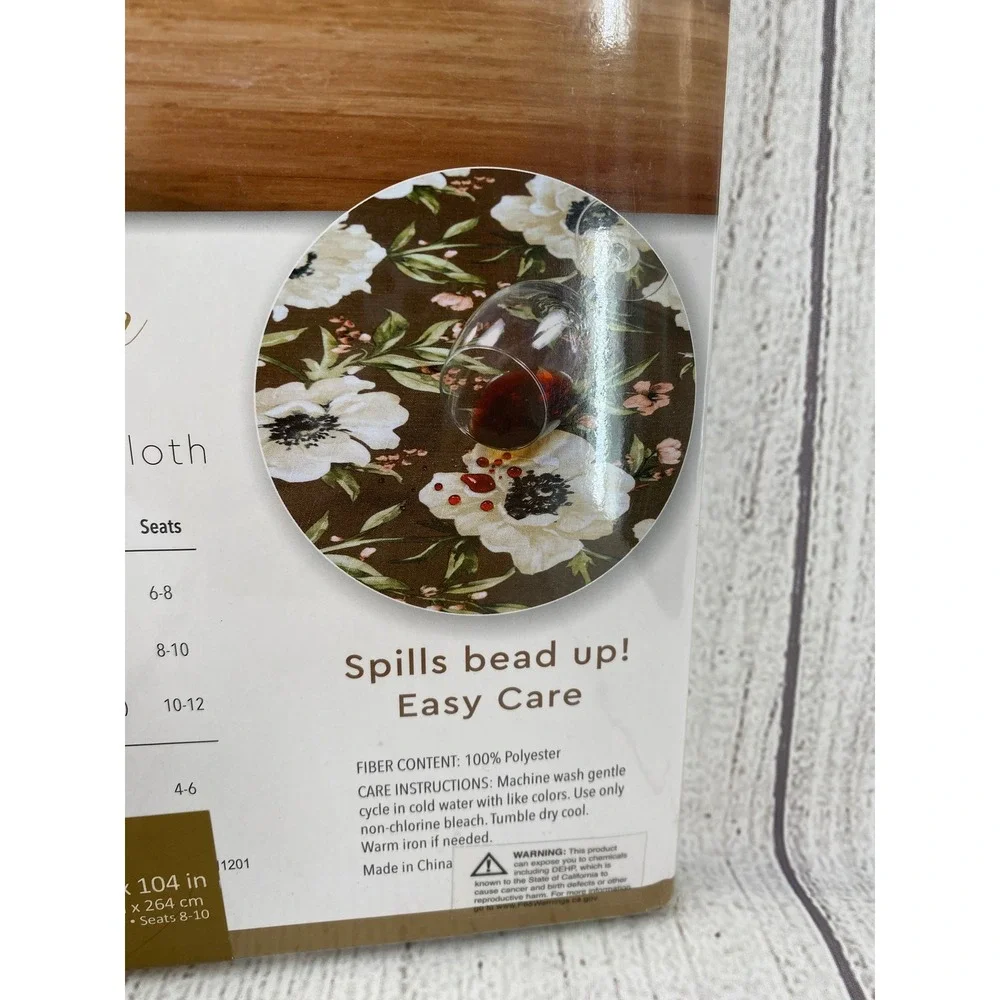 Colordrift Tablecloth Augustine Garden 60x104 Brown Floral Indoor Outdoor Oblong